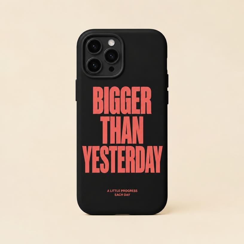 Black phone case with coral typography
