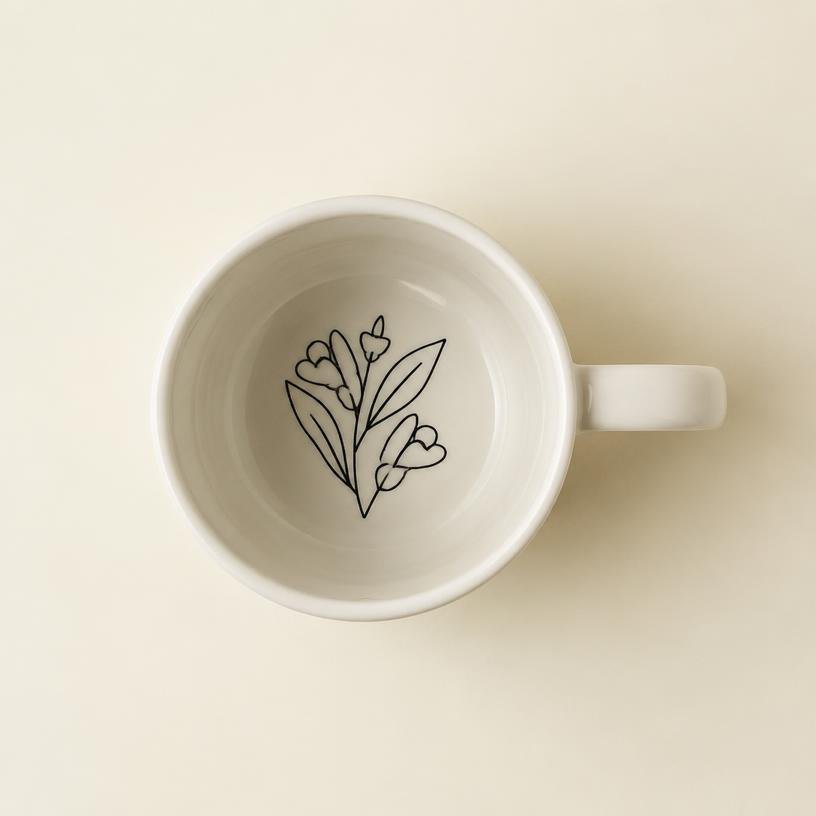 Ceramic mug with minimalist line-art print