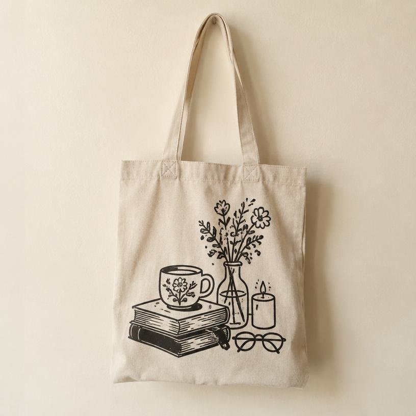Canvas tote bag with hand-drawn illustration